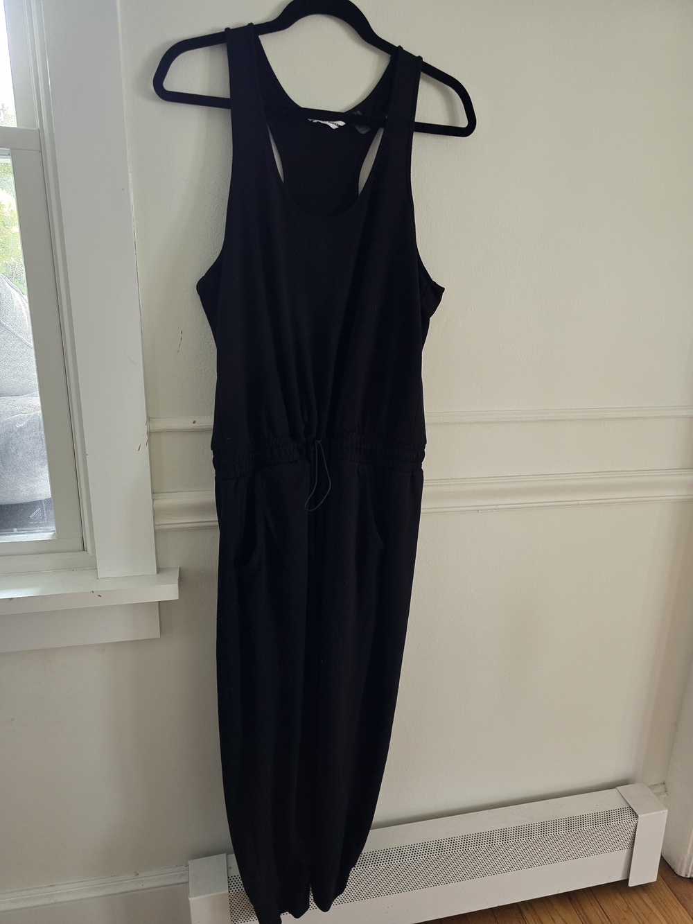 Donna Karan Sport Black Racerback Tank Drawstring Waist Jumpsuit/Romper
